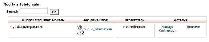cPanel subdomain screen. cPanel subdomain screen.