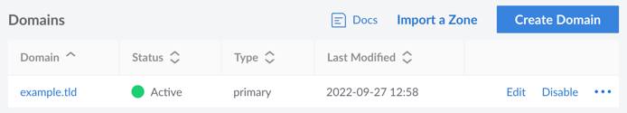Screenshot of the Domains listing page in Cloud Manager Screenshot of the Domains listing page in Cloud Manager